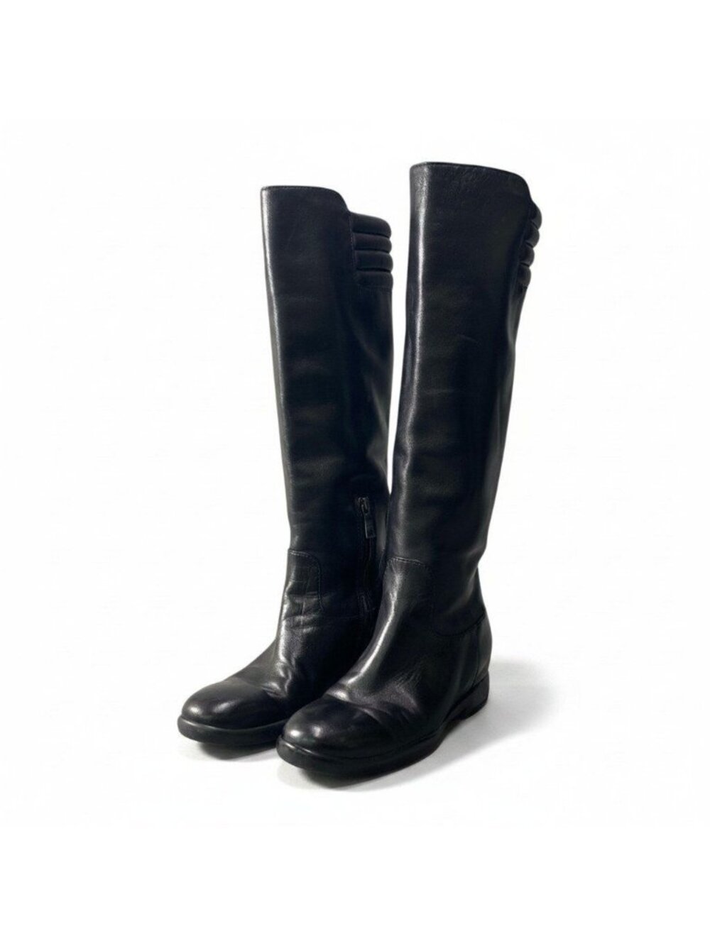 Prada Sport Long Boots Leather Side Zip Black Shoes 36